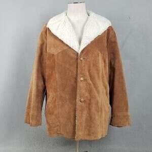 Vintage Excelled Coat Mens 44 Brown Suede Shearling Lined Western Overcoat